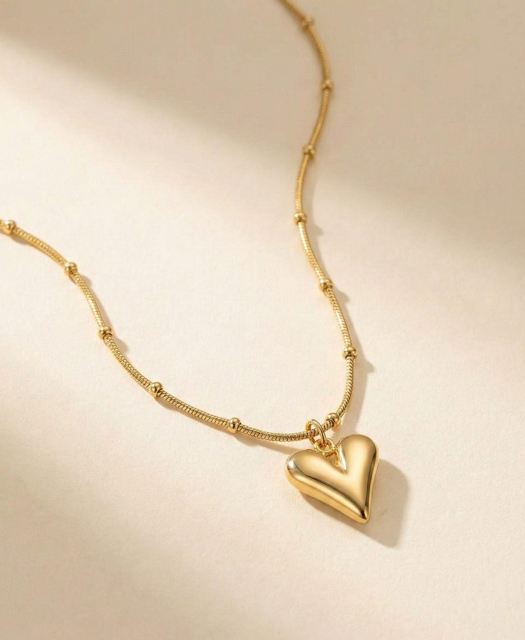 Gold Puffy Heart Dainty Necklace