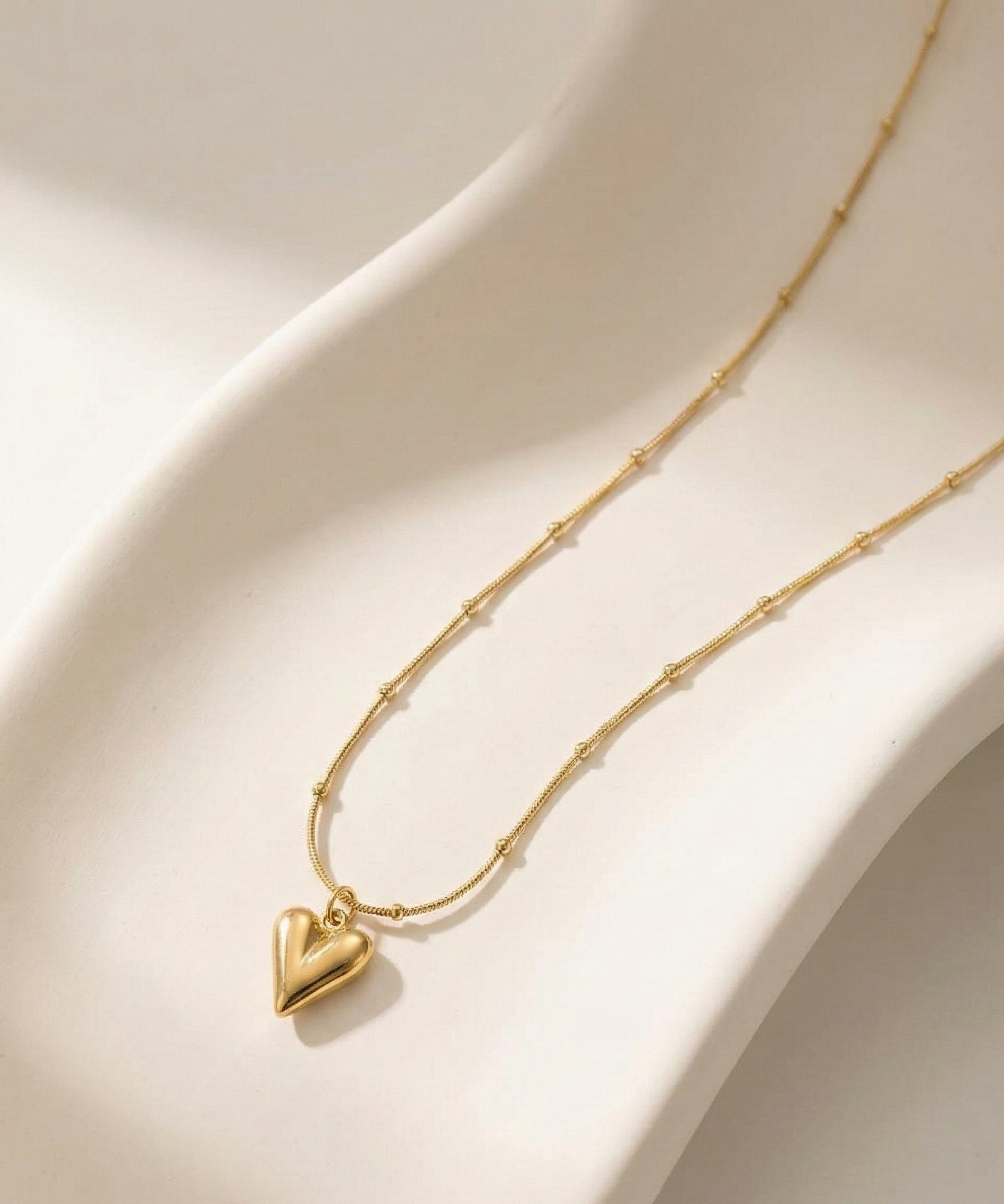 Gold Puffy Heart Dainty Necklace